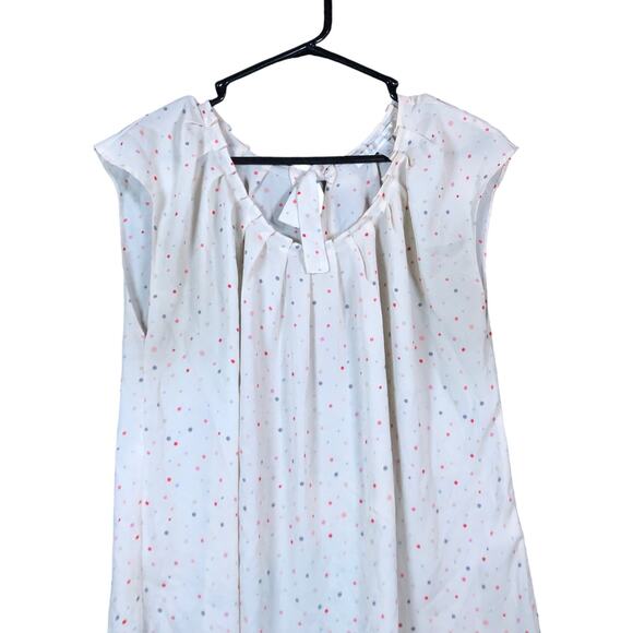 Lauren Conrad Womens Blouse White Multi Polka Dot Short Sleeve Pleated Flowy XL - Picture 1 of 12